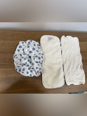 Blue Spot Reusable Nora’s Nursery cloth Diaper with White Inserts